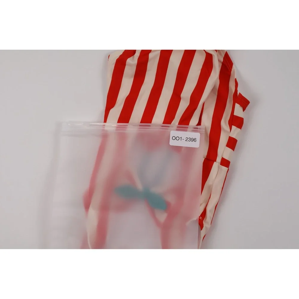 Hanna Andersson Swimsuit One Piece Red White Striped Cherry Bow Size 6-7